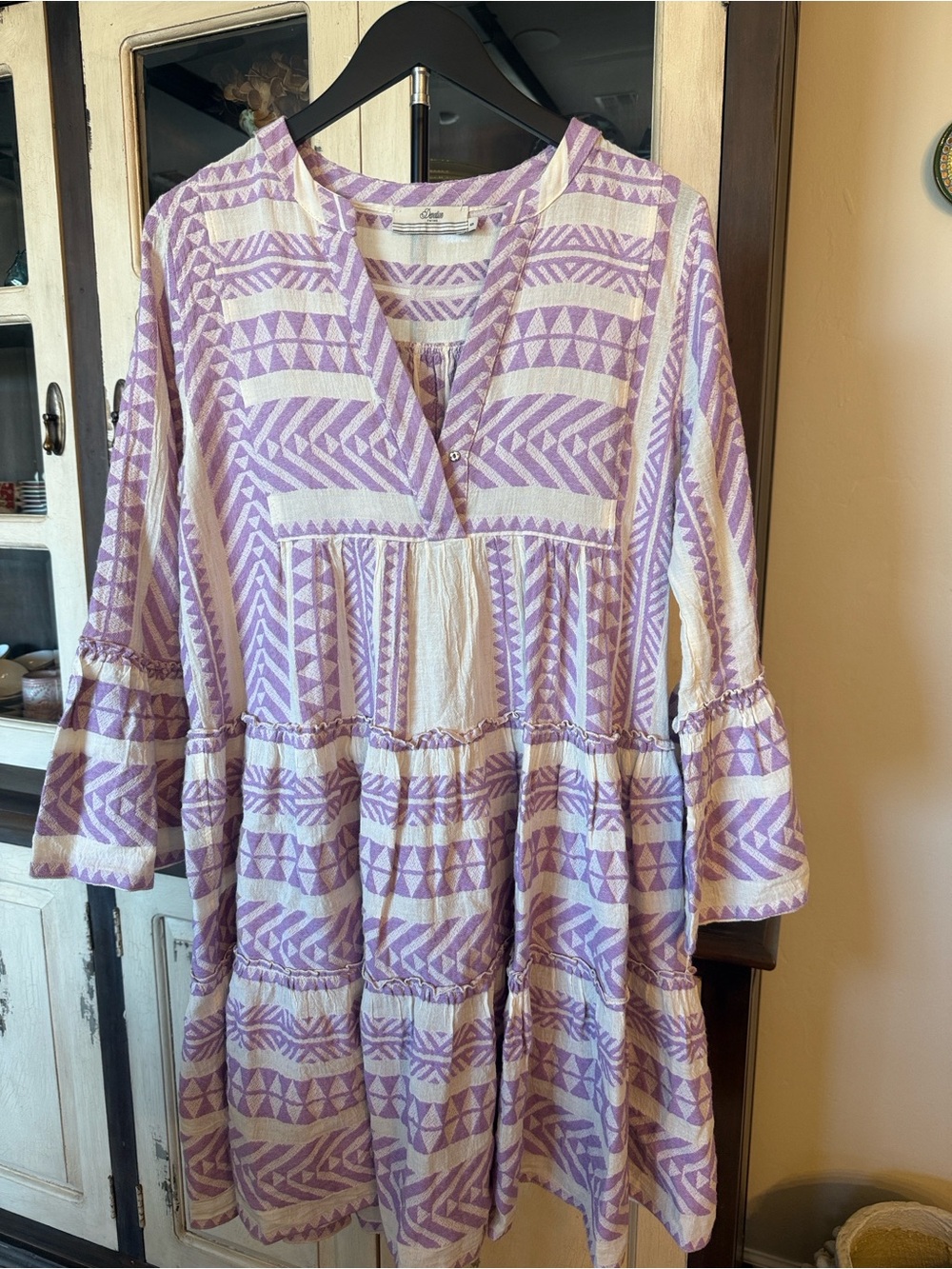 Devotion TWINS Lavender & Cream Geometric Tiered Tunic